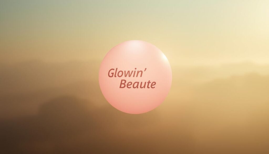 A glowing, radiant sphere hovers in a tranquil, serene setting, its soft luminescence emanating a sense of beauty and tranquility. The sphere, emblazoned with the "Glowin' Beaute" brand, is the centerpiece of the composition, surrounded by a hazy, dreamlike atmosphere. The lighting is soft and diffused, creating a warm, inviting ambiance. The camera angle is slightly elevated, giving the viewer a sense of the sphere's commanding presence. The background is a muted, atmospheric landscape, allowing the sphere to take center stage and showcase the "Oligio X 原美電波" service in a visually striking and captivating manner.