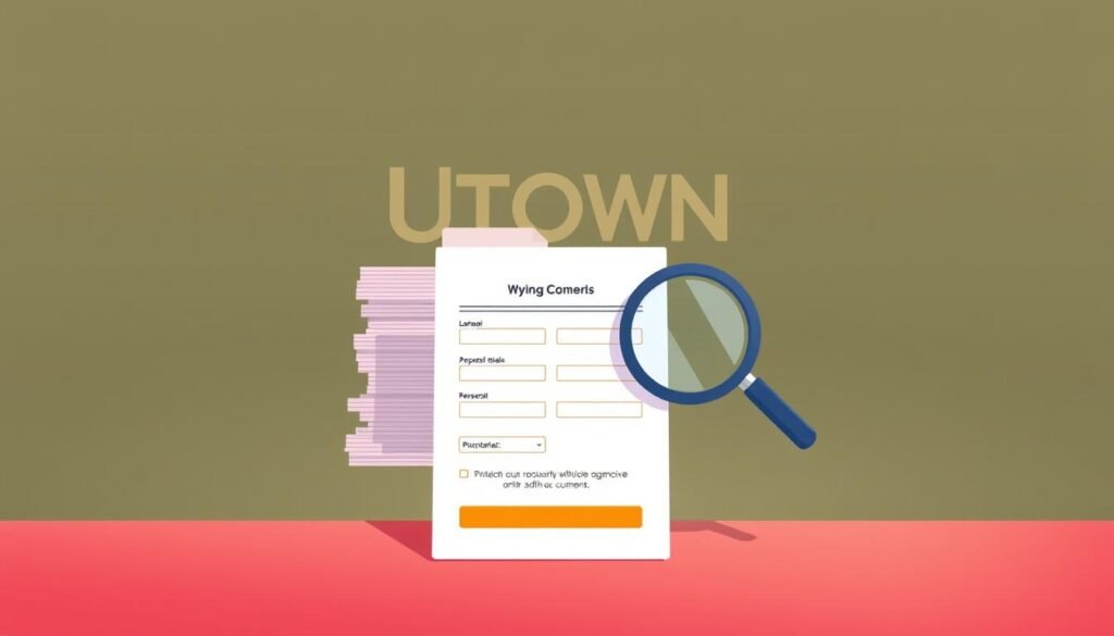 A stylized digital illustration depicting the application criteria for the UTown casino's welcome bonus. In the foreground, a crisp, clean interface displays a form with input fields for personal details. In the middle ground, a stack of documents and a magnifying glass symbolize the verification process. The background features a subtle UTown logo and a warm, inviting color palette that evokes a sense of professionalism and trust. The overall composition conveys a seamless, user-friendly experience for the casino's prospective customers. A stylized digital illustration depicting the application criteria for the UTown casino's welcome bonus. In the foreground, a crisp, clean interface displays a form with input fields for personal details. In the middle ground, a stack of documents and a magnifying glass symbolize the verification process. The background features a subtle UTown logo and a warm, inviting color palette that evokes a sense of professionalism and trust. The overall composition conveys a seamless, user-friendly experience for the casino's prospective customers.